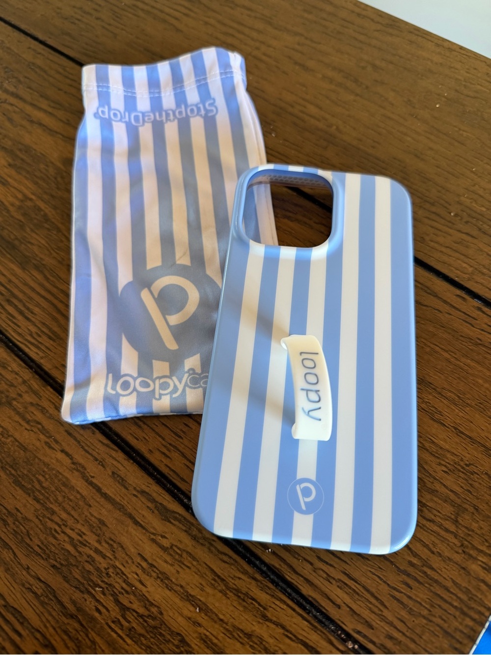 Loopy iPhone 14 6.7 Pro Loopy Case Blue Stripe With Bag Loop
